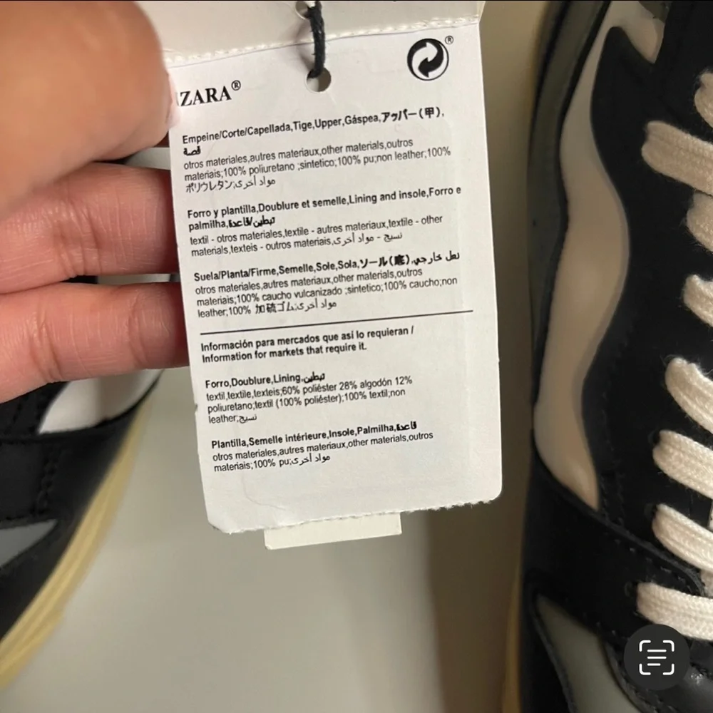 Zara Black Gray & White Hi-Top Taupe Sole Sneakers